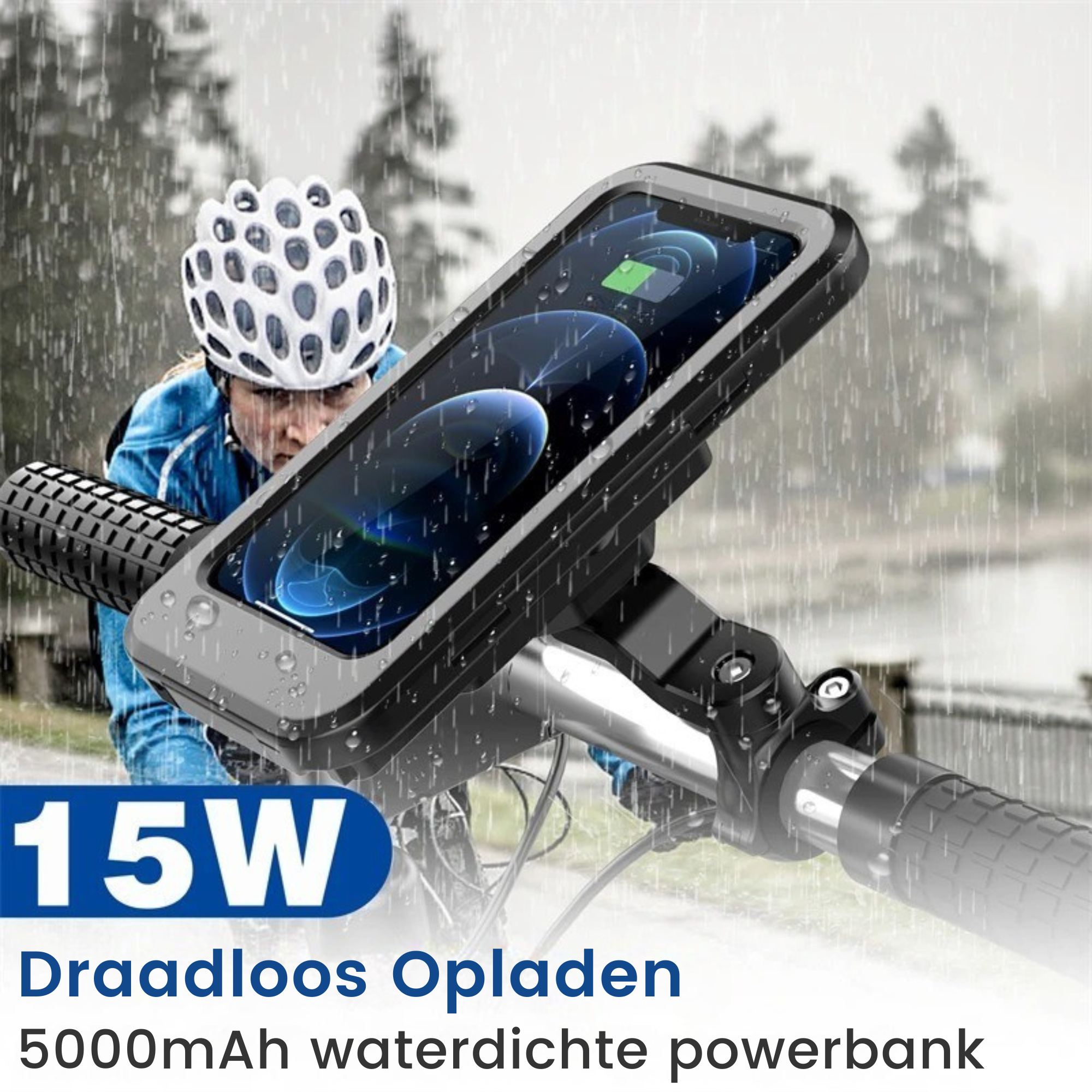 Deluxness® Telefoonhouder Fiets / Motor Waterdicht - Gsm Houder Fiets - Accessoires - Fiets Telefoonhouder - Fietshouder - Ook voor scooter & motor - 5.000 mAh Powerbank - Afbeelding 2