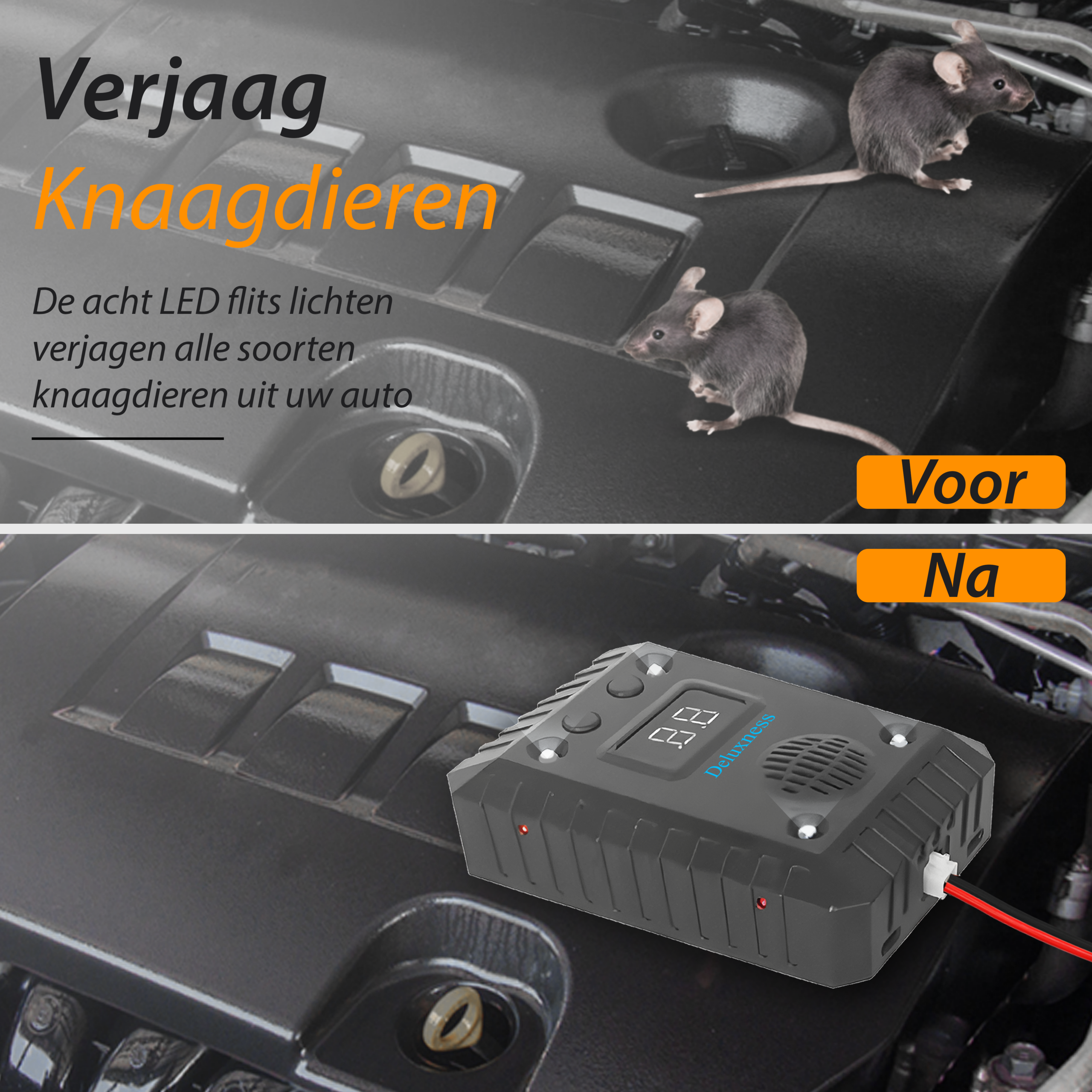 Deluxness®- Verjager - Marterverjager - Ultrasoon voor Auto - Ongedierte Verjager - Marters, Muizen & Ratten - Diervriendelijk - Werkt Op 12V Accu, Batterijen of Netstroom - Voor Binnen of in de Auto - Steenmarter verjager - 1 Stuk - Incl Batterijen - Afbeelding 2