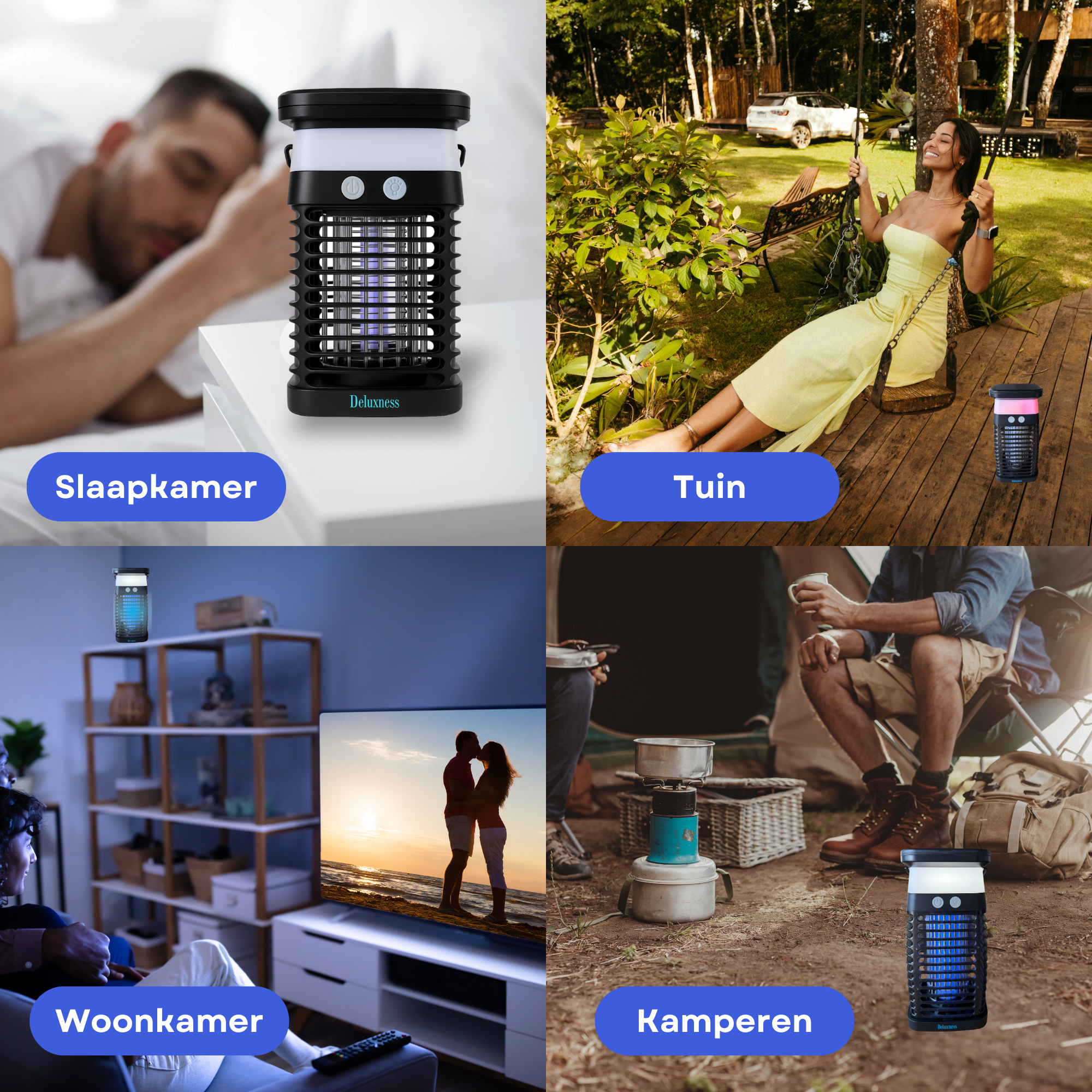 Deluxness® Muggenvanger - Muggenlamp- Elektrische - Vliegenvanger - Vliegenlamp - Insectenlamp - UV stand & Nachtlamp RGB - Ophangbaar - Oplaadbaar & Zonne-energie - Waterdicht - Incl. opvangbak & schoonmaakborstel - Afbeelding 3