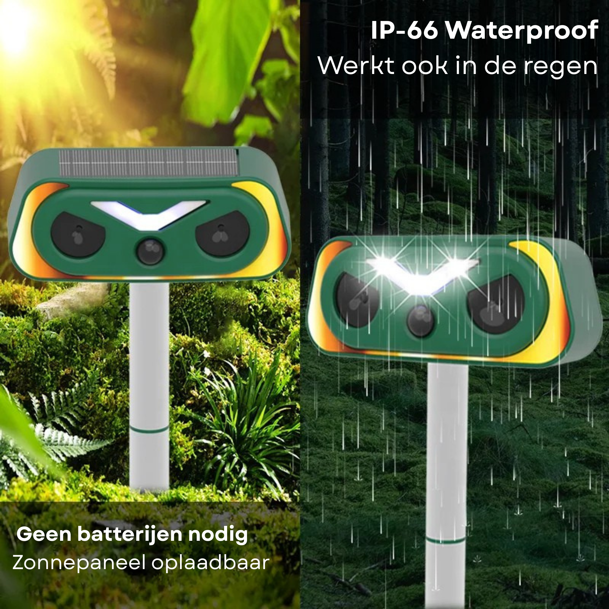 Deluxness® Kattenverjager - op Zonneenergie - Marterverjager - Dierenverjager - Kattenschrik - Ultrasone Kattenverjager - voor de Tuin - met Adapter – Diervriendelijk & Weerbestendig – Tot 10m Bereik – Buiten Gebruik - Afbeelding 3