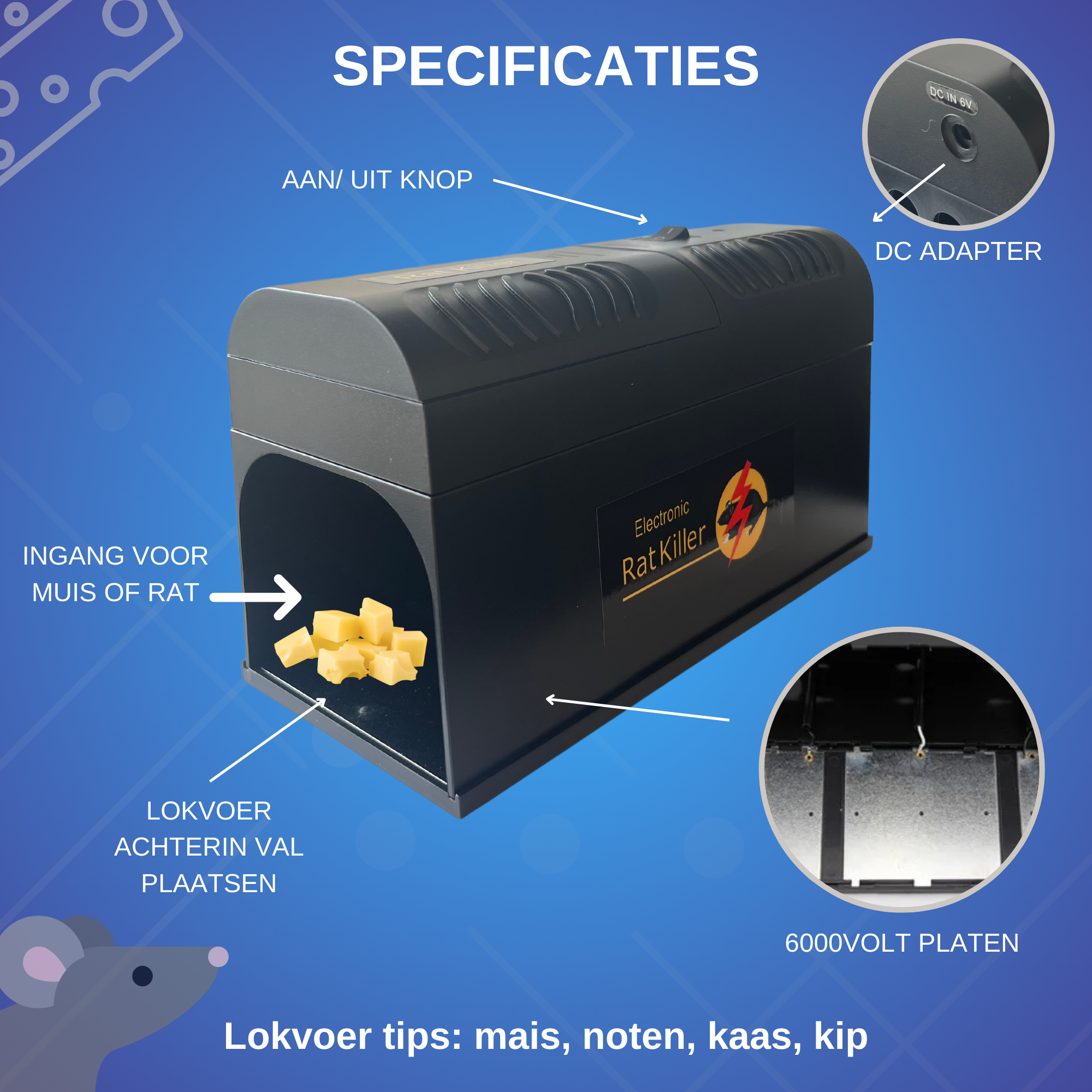 Deluxness® - Elektrische Muizenval - Rattenval - Muizenverjager - Muizenval voor Binnen - voor Buiten - 6000 tot 8000V - Muizenvallen - 100 % Pakkans - Afbeelding 4