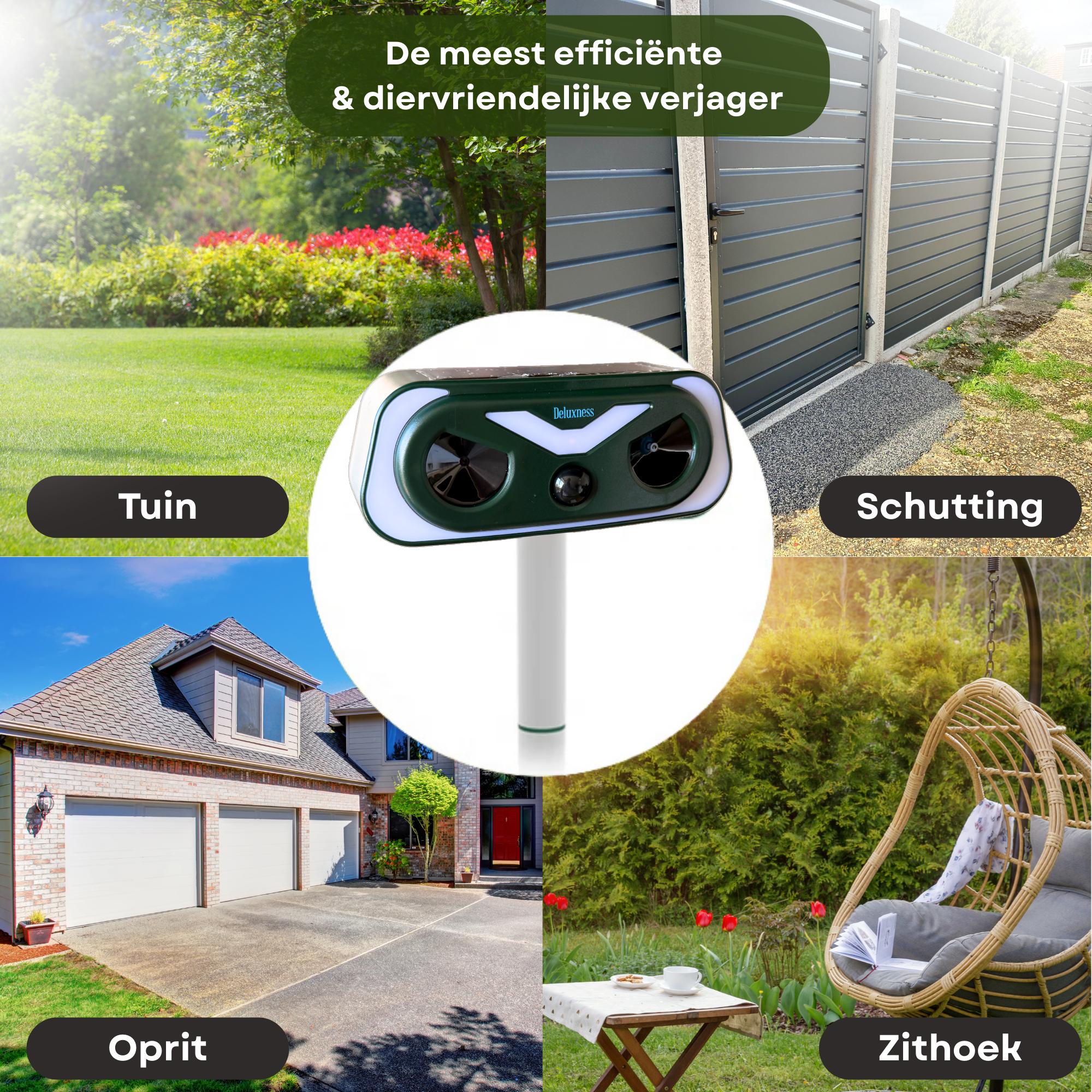 Deluxness® Kattenverjager - op Zonneenergie - Marterverjager - Dierenverjager - Kattenschrik - Ultrasone Kattenverjager - voor de Tuin - met Adapter – Diervriendelijk & Weerbestendig – Tot 10m Bereik – Buiten Gebruik - Afbeelding 4