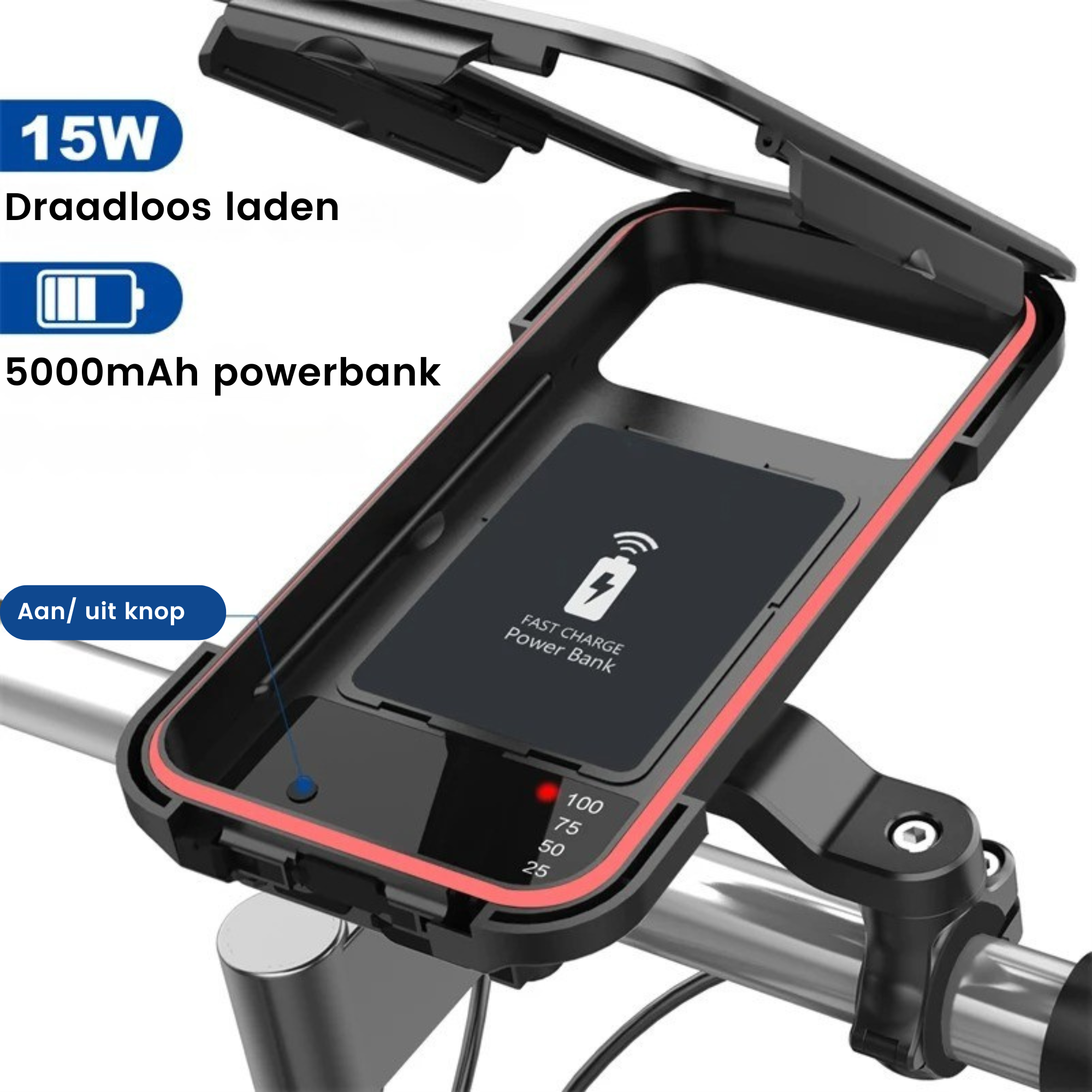 Deluxness® Telefoonhouder Fiets / Motor Waterdicht - Gsm Houder Fiets - Accessoires - Fiets Telefoonhouder - Fietshouder - Ook voor scooter & motor - 5.000 mAh Powerbank - Afbeelding 6