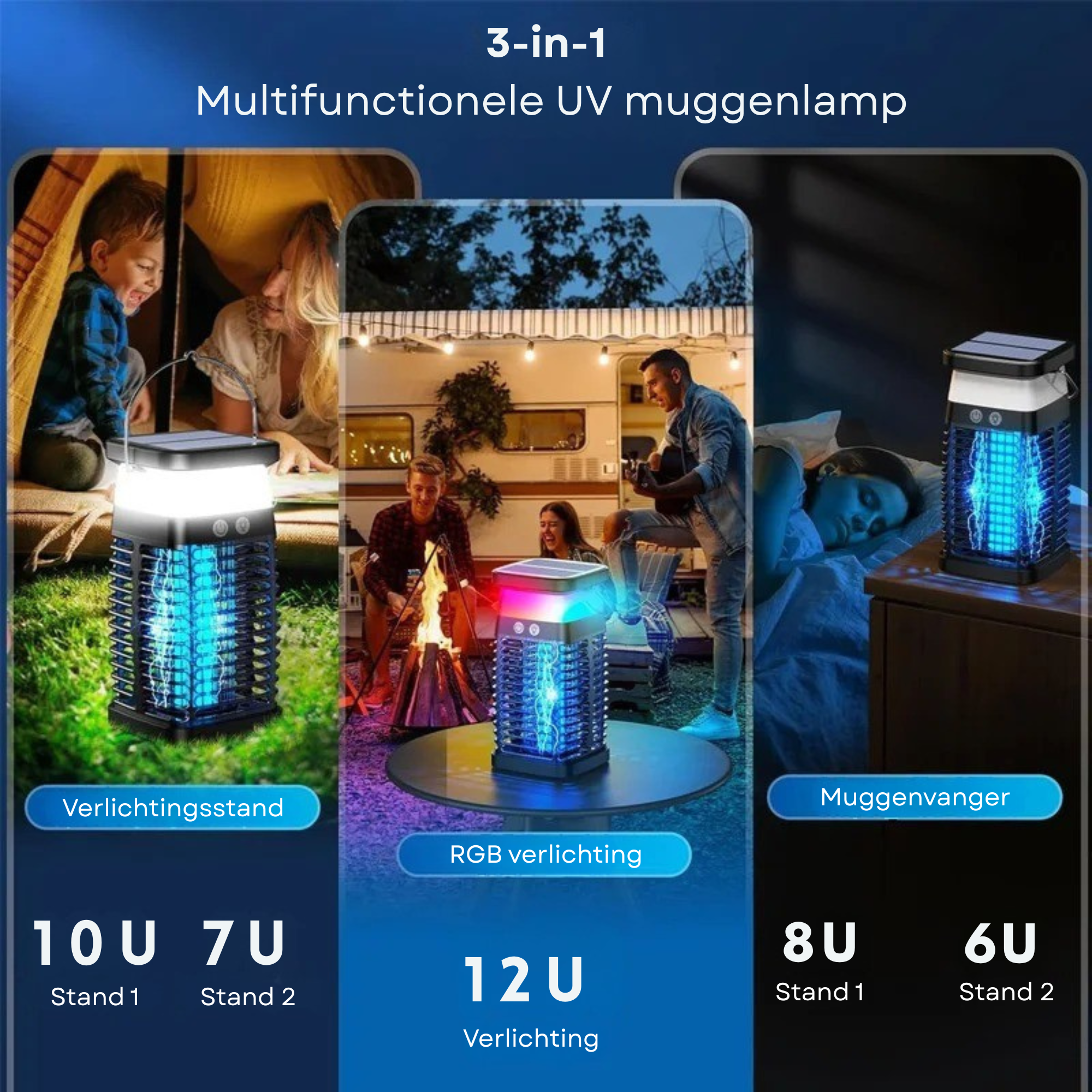 Deluxness® Muggenvanger - Muggenlamp- Elektrische - Vliegenvanger - Vliegenlamp - Insectenlamp - UV stand & Nachtlamp RGB - Ophangbaar - Oplaadbaar & Zonne-energie - Waterdicht - Incl. opvangbak & schoonmaakborstel - Afbeelding 7