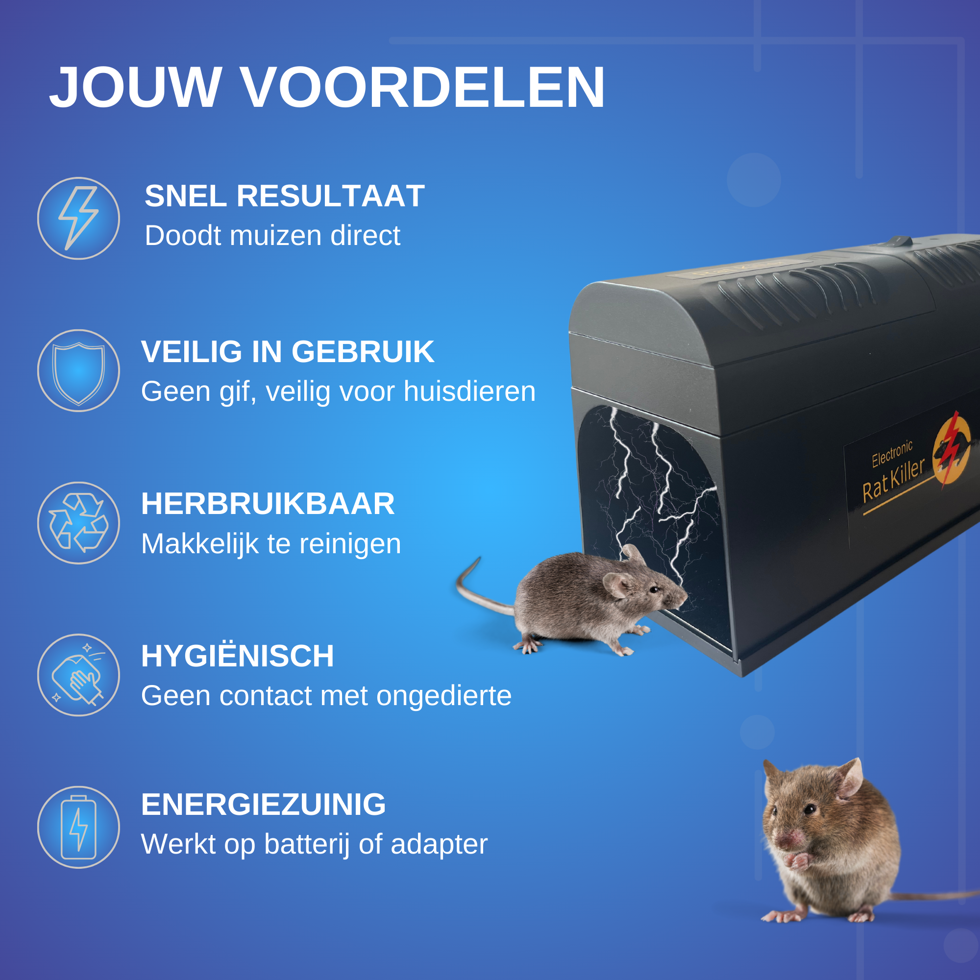 Deluxness® - Elektrische Muizenval - Rattenval - Muizenverjager - Muizenval voor Binnen - voor Buiten - 6000 tot 8000V - Muizenvallen - 100 % Pakkans - Afbeelding 8