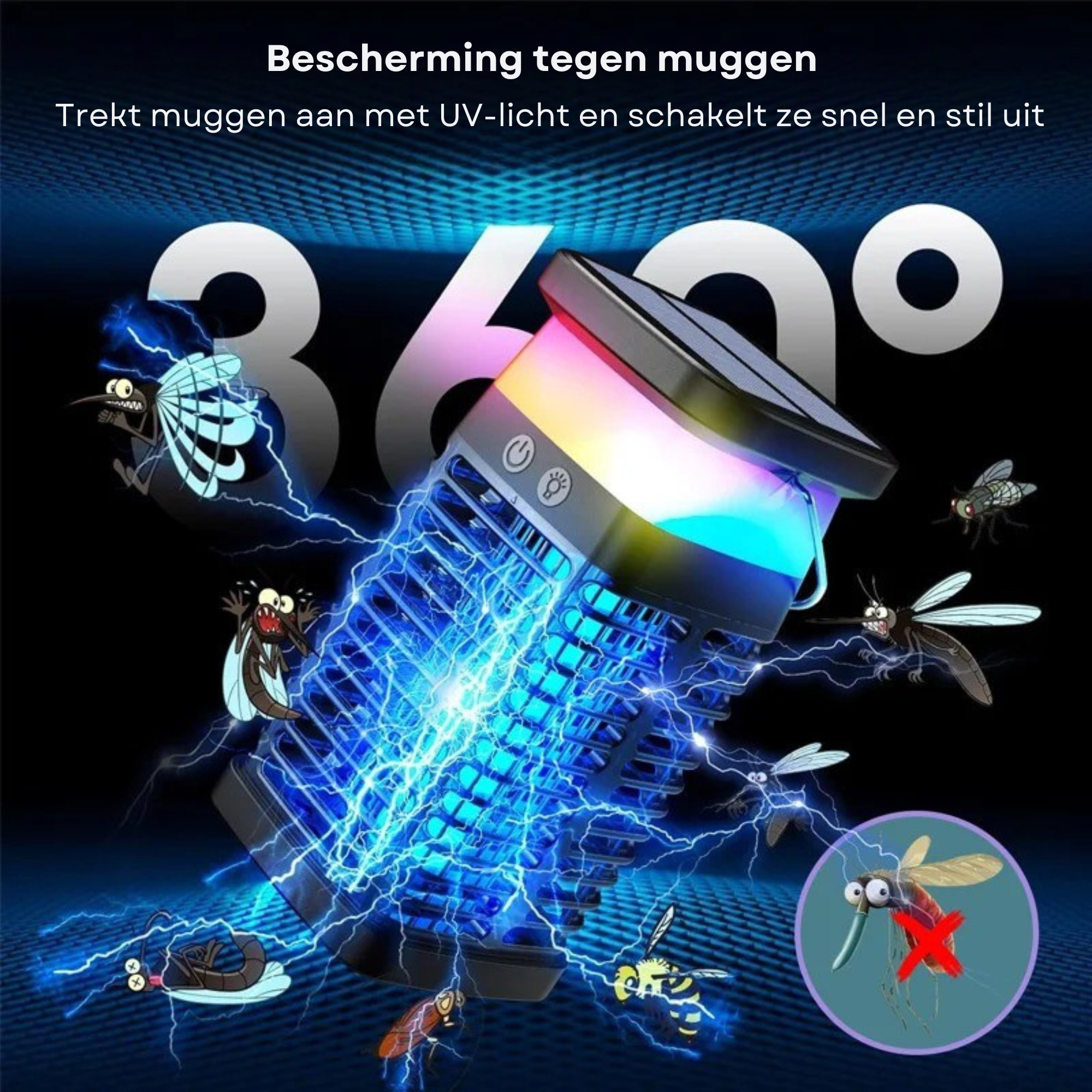 Deluxness® Muggenvanger - Muggenlamp- Elektrische - Vliegenvanger - Vliegenlamp - Insectenlamp - UV stand & Nachtlamp RGB - Ophangbaar - Oplaadbaar & Zonne-energie - Waterdicht - Incl. opvangbak & schoonmaakborstel - Afbeelding 9