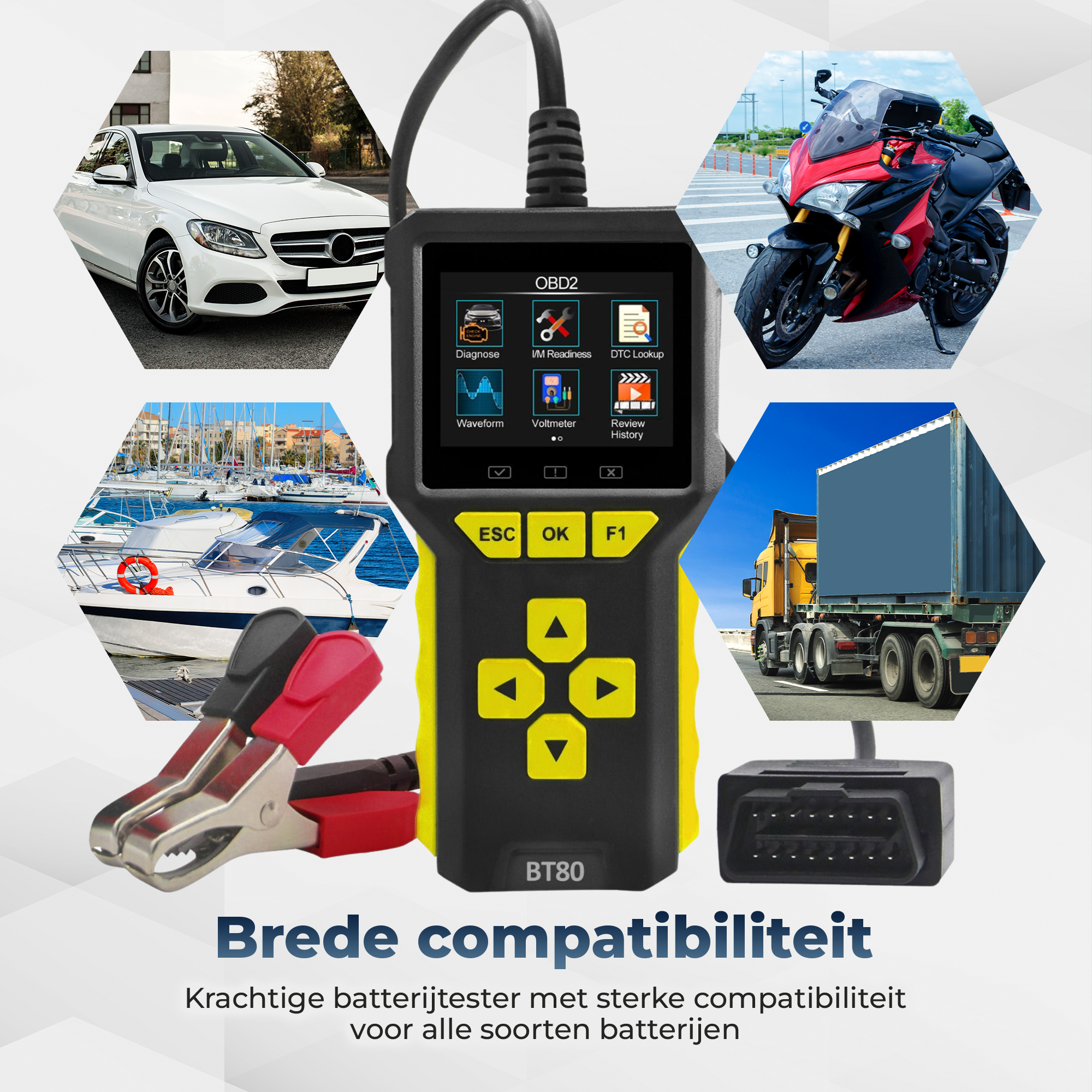 Deluxness®- OBD2 Scanner en Batterijtester – Jumpstarter voor Auto - Diagnosecomputer – Auto Uitlezen – Storing Verwijderen – Accutester 12V - Nederlandse Taal - Motorstoring - Diagnose apparatuur voor auto's - Afbeelding 6