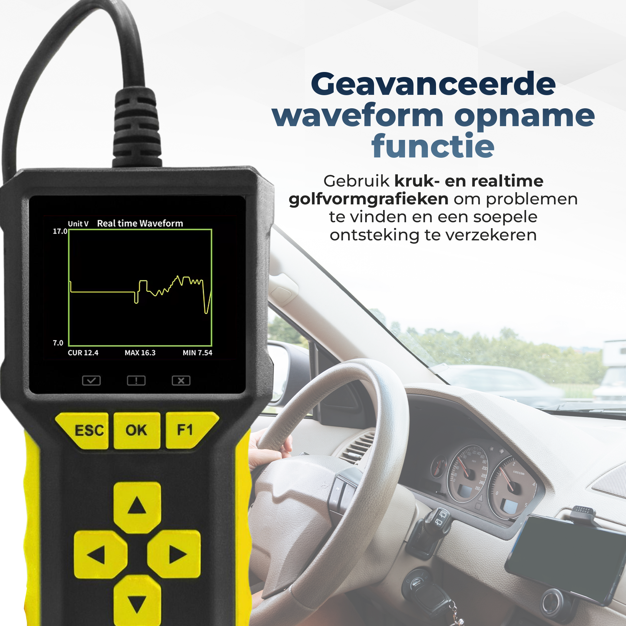 Deluxness®- OBD2 Scanner en Batterijtester – Jumpstarter voor Auto - Diagnosecomputer – Auto Uitlezen – Storing Verwijderen – Accutester 12V - Nederlandse Taal - Motorstoring - Diagnose apparatuur voor auto's - Afbeelding 7
