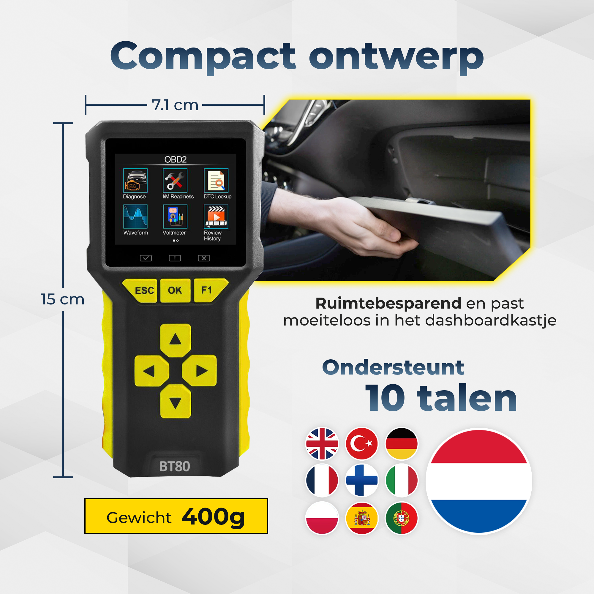 Deluxness®- OBD2 Scanner en Batterijtester – Jumpstarter voor Auto - Diagnosecomputer – Auto Uitlezen – Storing Verwijderen – Accutester 12V - Nederlandse Taal - Motorstoring - Diagnose apparatuur voor auto's - Afbeelding 8