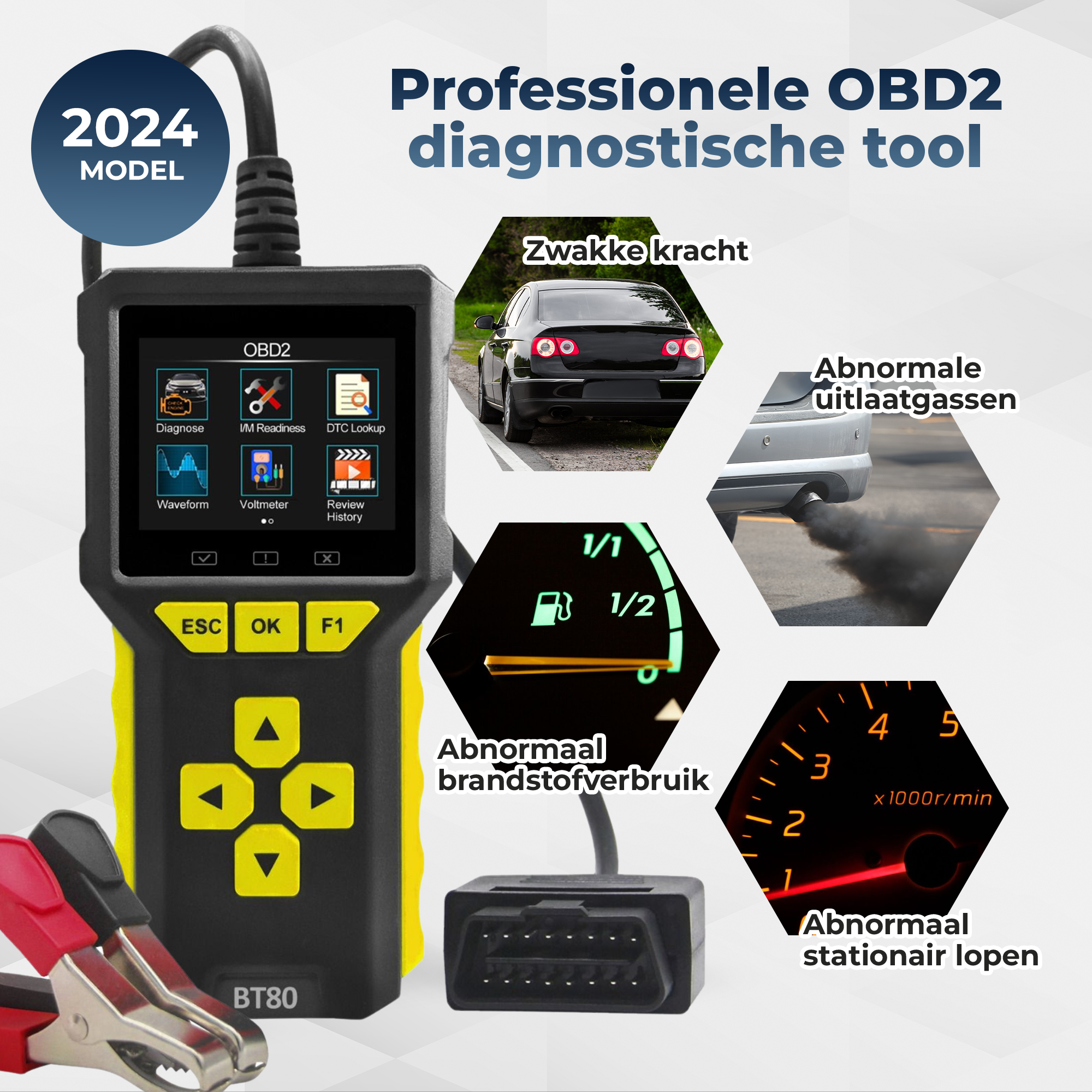 Deluxness®- OBD2 Scanner en Batterijtester – Jumpstarter voor Auto - Diagnosecomputer – Auto Uitlezen – Storing Verwijderen – Accutester 12V - Nederlandse Taal - Motorstoring - Diagnose apparatuur voor auto's - Afbeelding 10