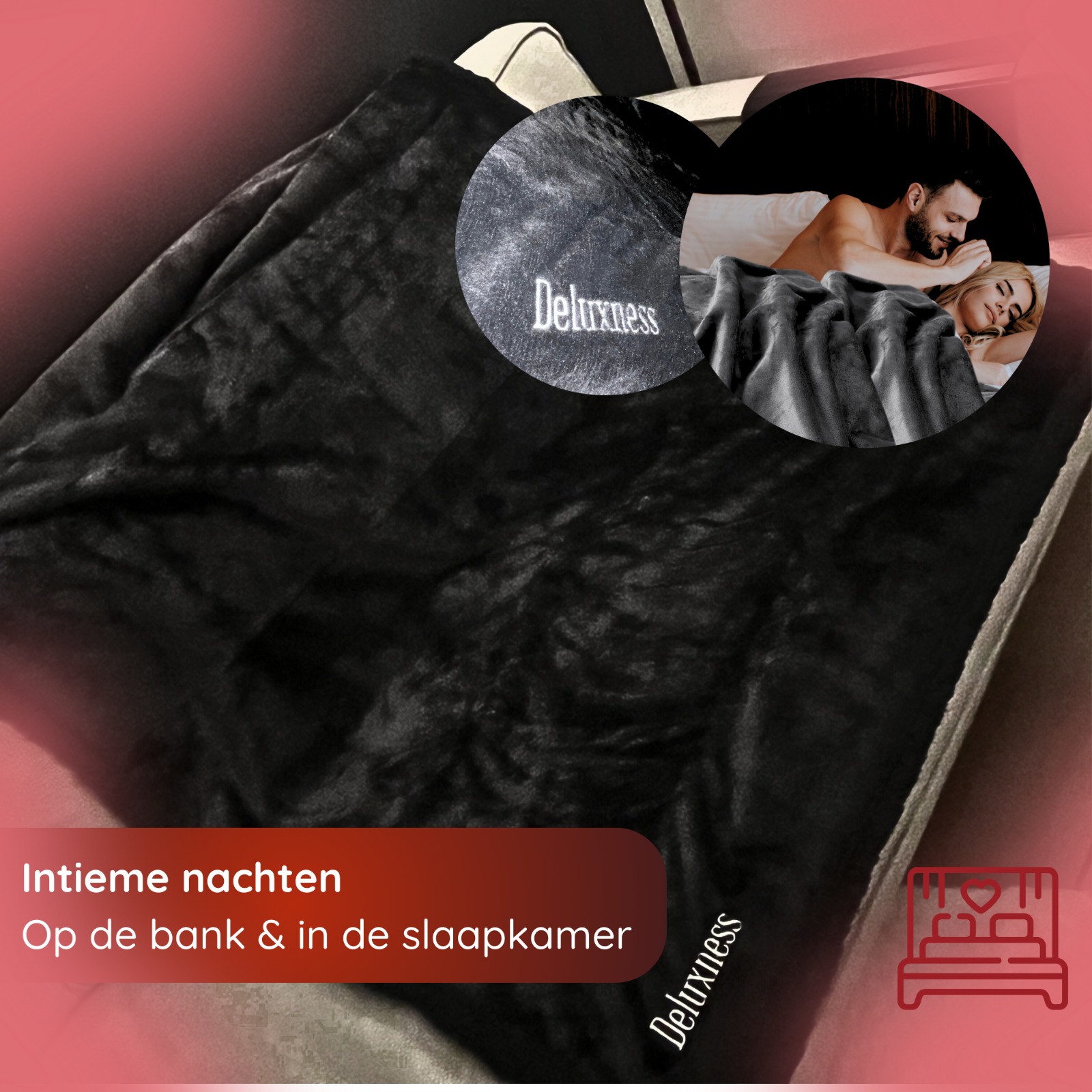 Deluxness® Love Blanket - 100% Waterdicht Deken - Seks Deken - Wasbaar - Date Night - Fleece Plaid - Seksspeeltjes Voor Koppel - Waterproof - Zwart - 100x150 CM - Afbeelding 8