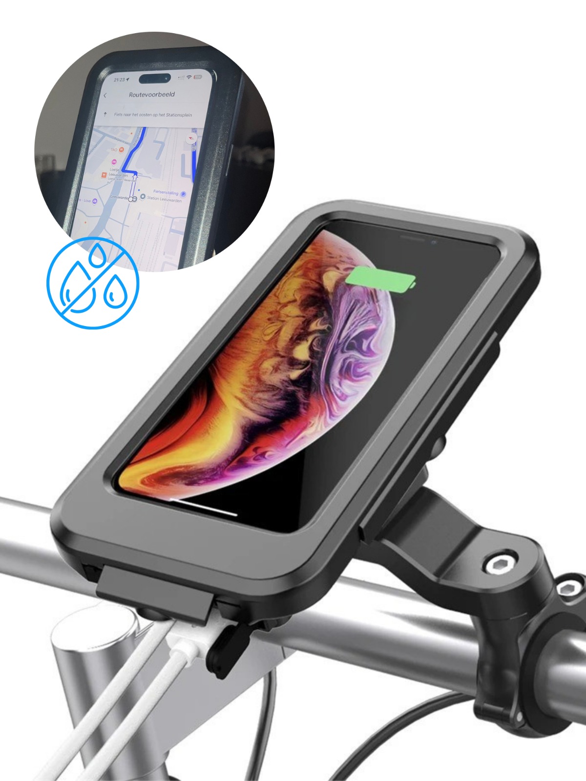 Deluxness® Telefoonhouder Fiets / Motor Waterdicht - Gsm Houder Fiets - Accessoires - Fiets Telefoonhouder - Fietshouder - Ook voor scooter & motor - 5.000 mAh Powerbank
